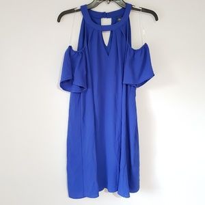 Lily Rose cobalt open-shoulders dresd